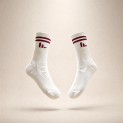 Hypest Sportsokken – Off-White met Burgundy Strepen