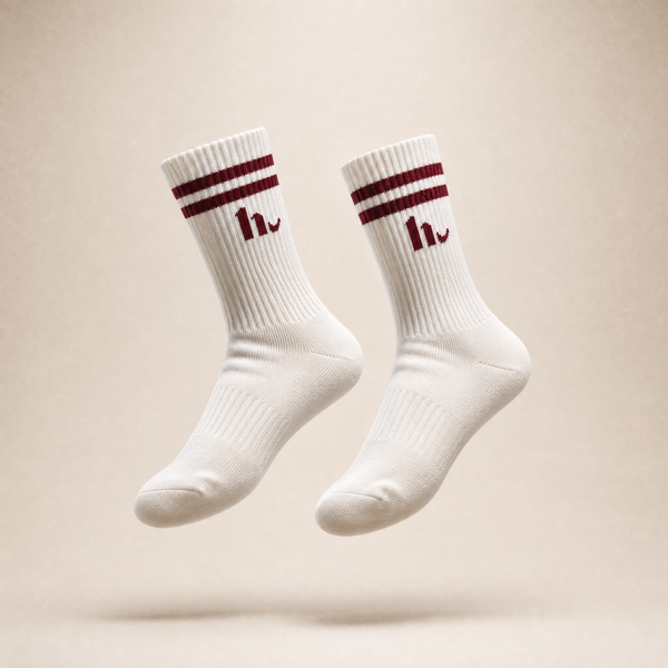 Hypest Sportsokken – Off-White met Burgundy Strepen