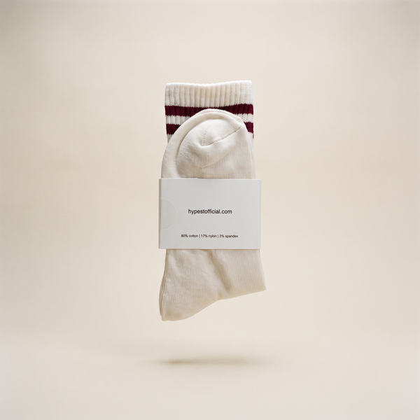 Hypest Sportsokken – Off-White met Burgundy Strepen