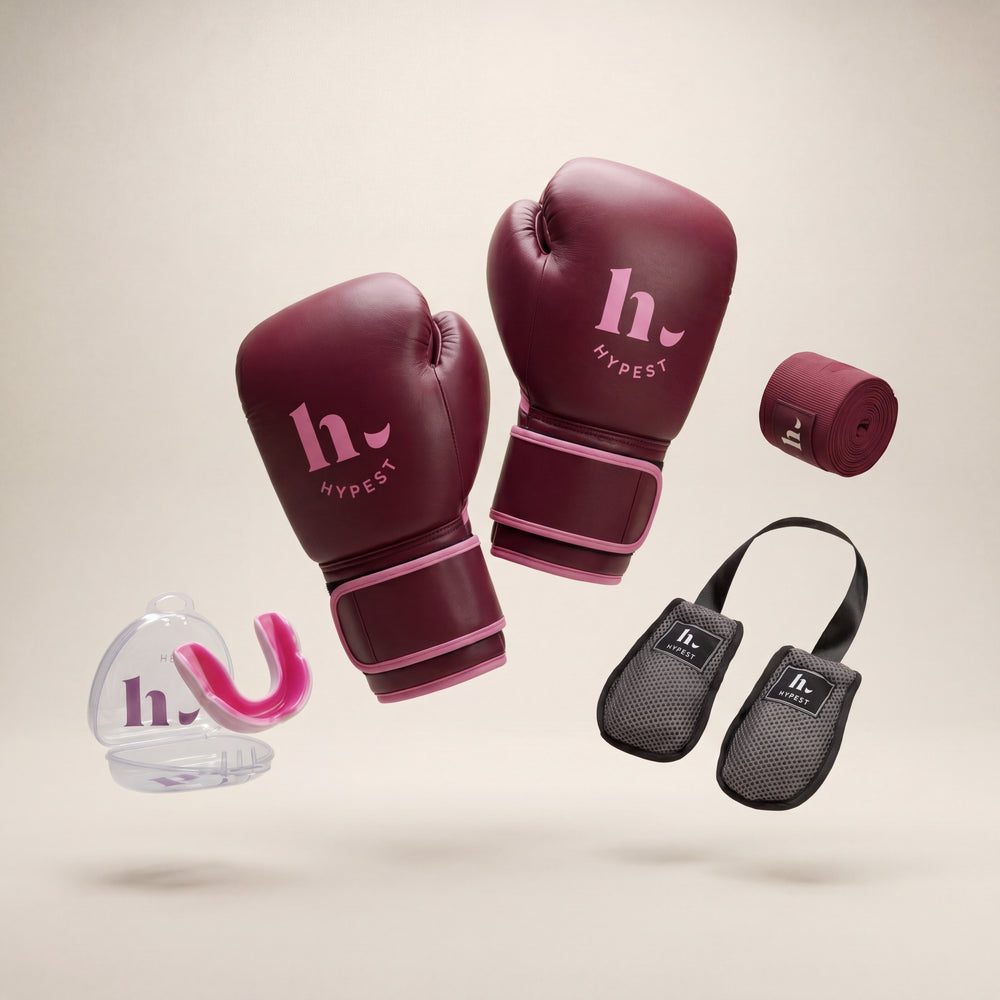 Hypest Burgundy Complete Set — bokshandschoenen, bandage, boksbitje en glove freshener